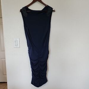 Elegant Navy Dress with Embellished Shoulders